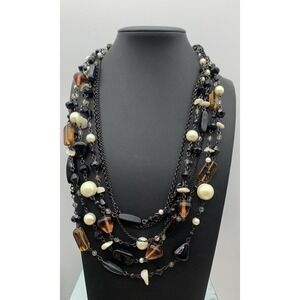Lia Sophia "Vixen" Glass MOP Faux Pearl Bead Multistrand Necklace 35" Adjustable